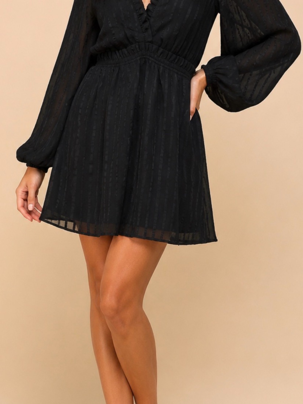 NEW with TAGS Lulu's Black Ruffled Satin-Stripe Dress sz M